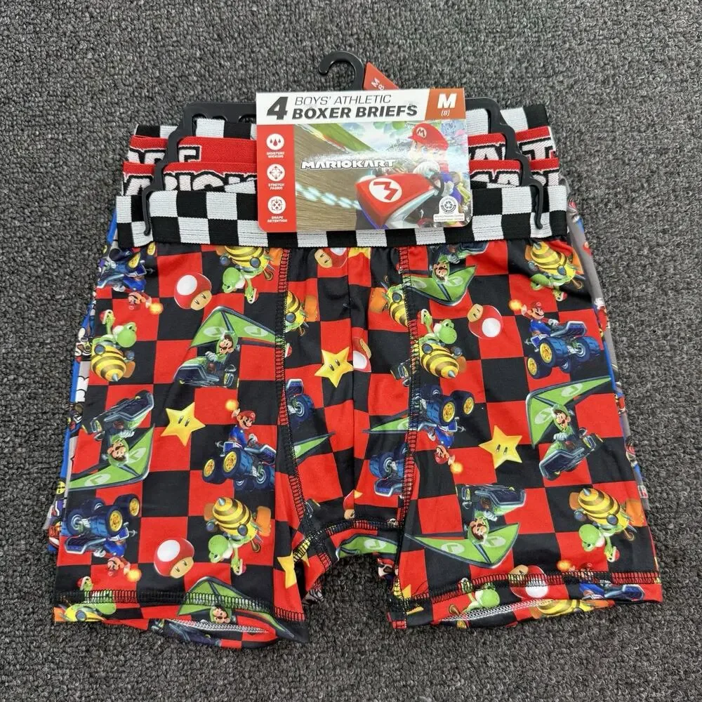 Bioworld Mario Kart Boys 4pk Athletic Boxer Briefs Underwear Size M(8)